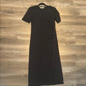 LOFT Black Sheath Midi Dress Crew Neck Short Sleeve